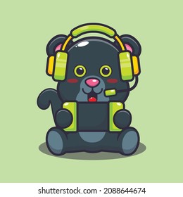 Cute panther playing a game. Cute animal vector cartoon. Vector isolated, flat illustration for poster, brochure, web, mascot, sticker, logo and icon. 