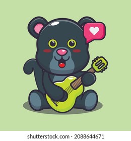 Cute panther playing guitar. Cute animal vector cartoon. Vector isolated, flat illustration for poster, brochure, web, mascot, sticker, logo and icon. 
