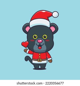 Cute panther wearing santa costume. Cute christmas cartoon illustration. 