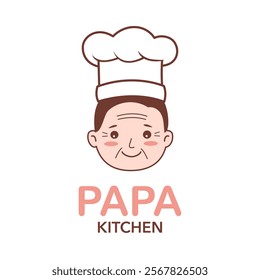 Cute papa kitchen restaurant, bakery or cafe chef logo in flat design.