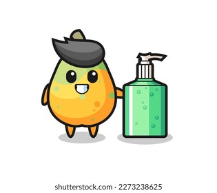 cute papaya cartoon with hand sanitizer , cute style design for t shirt, sticker, logo element