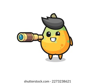 cute papaya character is holding an old telescope , cute style design for t shirt, sticker, logo element