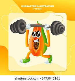 Cute papaya character lifting weights. Perfect for kids, merchandise and sticker, banner promotion or blog
