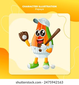 Cute papaya character playing baseball. Perfect for kids, merchandise and sticker, banner promotion or blog
