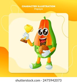 Cute papaya character playing basketball. Perfect for kids, merchandise and sticker, banner promotion or blog
