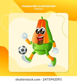 Cute papaya character playing soccer. Perfect for kids, merchandise and sticker, banner promotion or blog
