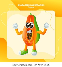 Cute papaya character showing off his muscles. Perfect for kids, merchandise and sticker, banner promotion or blog
