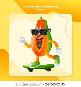 Cute papaya character skateboarding. Perfect for kids, merchandise and sticker, banner promotion or blog
