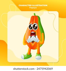 Cute papaya character with a surprised face and open mouth.  Perfect for kid
