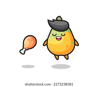 cute papaya floating and tempted because of fried chicken , cute style design for t shirt, sticker, logo element