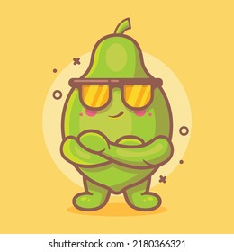 cute papaya fruit character mascot with cool expression isolated cartoon in flat style design