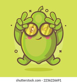 cute papaya fruit character mascot with peace sign hand gesture isolated cartoon in flat style design