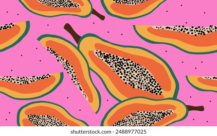 Niedliche Papaya-Früchte Muster Hintergrund Vektorgrafik Design