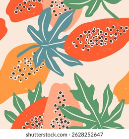Design de vetor de fundo de padrão de frutas de mamão bonito