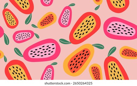 Niedliche Papaya Früchte Muster Hintergrund Vektordesign