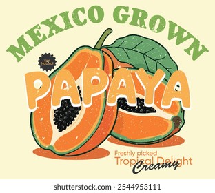 Cute PAPAYA T-Shirt, Aesthetic Papaya Shirt, Tropical Fruit Shirt, Mexico Fruit Shirt, Beach Shirt, Fruit vintage t-shirt design. Fresh papaya artwork.  food fashion trendy Tee. Nature fruit club