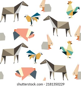 Cute paper animals in bright colors! Patterns is vector, scalable, editable and high-resolution for web and print use. 