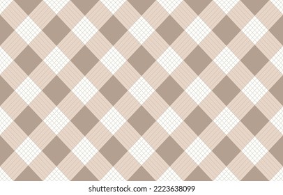 Cute paper background, for kids. Seamless plaid check pattern brown and white checkered . Traditional checkered fabric texture for digital textile printing.