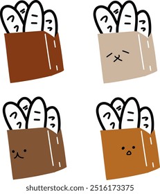 Cute Paper Bag Bread Vectors | Various Expressions | Minimalist Design | 4 Vectors