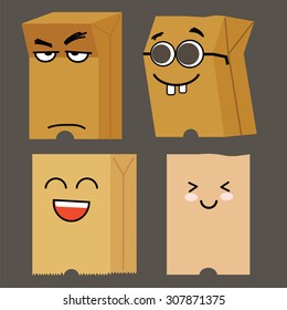 Cute paper bag cartoon with different face