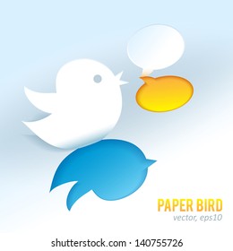 Cute paper bird with speech bubble