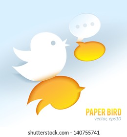 Cute paper bird with speech bubble