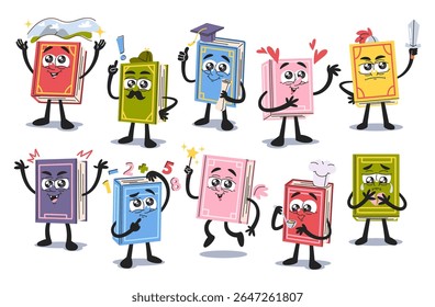 Livro bonito livros de papel personagens de desenhos animados poesia, contos de fadas, literatura culinária e educação conjunto