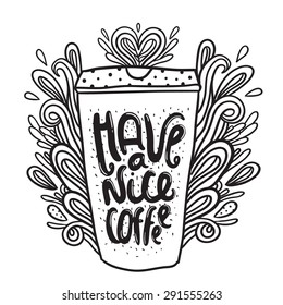 Cute paper coffee cup. Doodle cappuccino illustration. Vector drink image