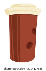 Cute paper coffee cup. Hand drawn vector illustration. Colored cartoon doodle of attribute cold season. Single drawing isolated on white. Element for design, print, sticker, card, decoration, wrap.
