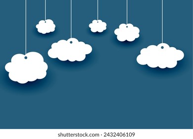 cute paper cut fluffy clouds background in hanging style vector