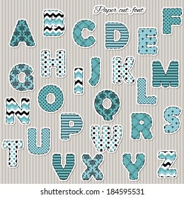 Cute paper cut font for scrapbook or collage design.