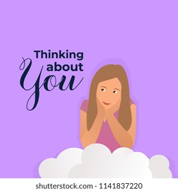 cute paper cut girl express her feeling and thinking about you