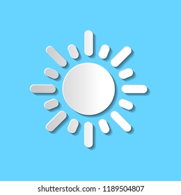 Cute paper cut white sun vector icon isolated on blue background; paper art illustration; template for laser and plotter cutting, scrapbooking; EPS 10