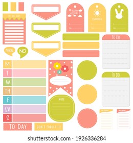 Cute Paper Note And Printable. To Do List Template. Business Organizer Set. Simple Page. Scrapbook And Schedule Collection. Banner Design For Message. Sticker Memo. Vector Illustration.