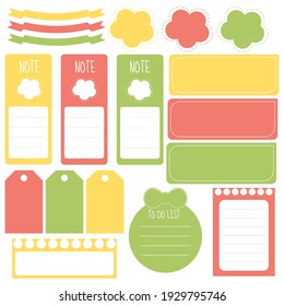 Cute paper note and printable. To do list template. Business organizer set. Simple page. Scrapbook and schedule collection. Banner design for message. Sticker memo. Vector illustration.