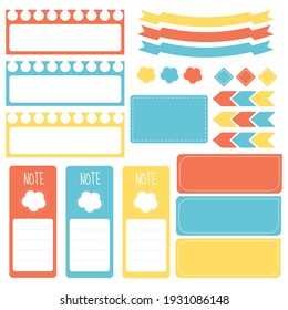 Cute paper note and printable. To do list template. Business organizer set. Simple page. Scrapbook and schedule collection. Banner design for message. Sticker memo. Vector illustration.