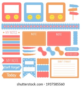 Cute paper note and printable. To do list template. Business organizer set. Simple page. Scrapbook and schedule collection. Banner design for message. Sticker memo. Vector illustration.