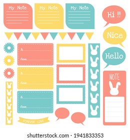 Cute paper note and printable. To do list template. Business organizer set. Simple page. Scrapbook and schedule collection. Banner design for message. Sticker memo. Vector illustration.