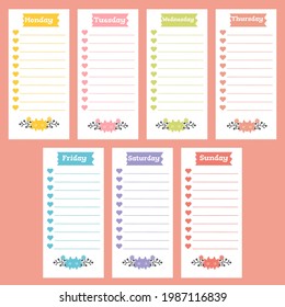 Cute paper note and printable. To do list template. Business organizer set. Simple page. Scrapbook and schedule collection. Banner design for message. Sticker memo. Vector illustration.