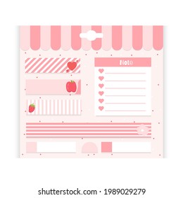 Cute paper note and printable. To do list template. Business organizer set. Simple page. Scrapbook and schedule collection. Banner design for message. Sticker memo. Vector illustration.
