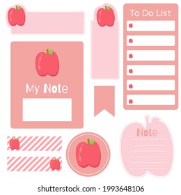Cute paper note and printable. To do list template. Business organizer set. Simple page. Scrapbook and schedule collection. Banner design for message. Sticker memo. Vector illustration.