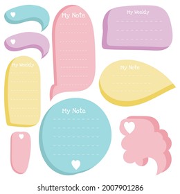 Cute paper note and printable. To do list template. Business organizer set. Simple page. Scrapbook and schedule collection. Banner design for message. Sticker memo. Vector illustration.