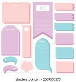 Cute paper note and printable. To do list template. Business organizer set. Simple page. Scrapbook and schedule collection. Banner design for message. Sticker memo. Vector illustration.