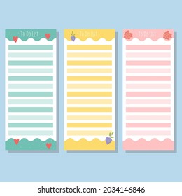 Cute paper note and printable. To do list template. Business organizer set. Simple page. Scrapbook and schedule collection. Banner design for message. Sticker memo. Vector illustration.