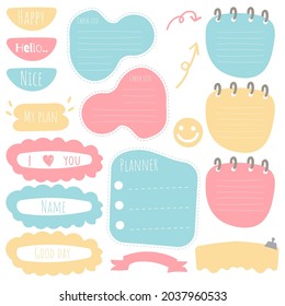 Cute paper note and printable. To do list template. Business organizer set. Simple page. Scrapbook and schedule collection. Banner design for message. Sticker memo. Vector illustration.
