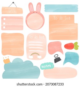 Cute paper note and printable. To do list template. Business organizer set. Simple page. Scrapbook and schedule collection. Banner design for message. Sticker memo. Vector illustration.