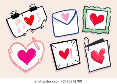 Cute Paper Notes with Colorful Hearts. Notes on paper I love you