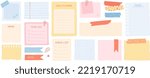 Cute paper notes for daily planner, hand drawn notebook sheets doodles. Washi tape with cute patterns, to do list, memo sheet stickers, blank diary decor elements vector set