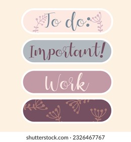Cute paper notes in pastel colors. Stickers. Simple page. Stationary set. Notes and postcards for notes. Printable planner stickers. A note on the to-do list. Decorative element of planning. Vector