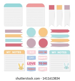 Cute paper notes set. Paper banner design for message.Vector illustration.